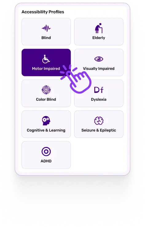 Interface showing 9 predefined accessibility profiles for personalized browsing experience
