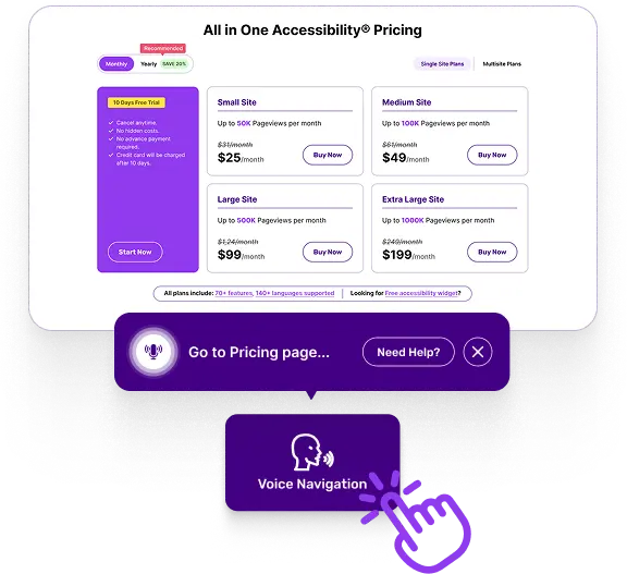 Voice navigation interface allowing users to control website through verbal commands