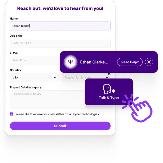 Talk and Type feature screen enabling voice-to-text input for enhanced accessibility