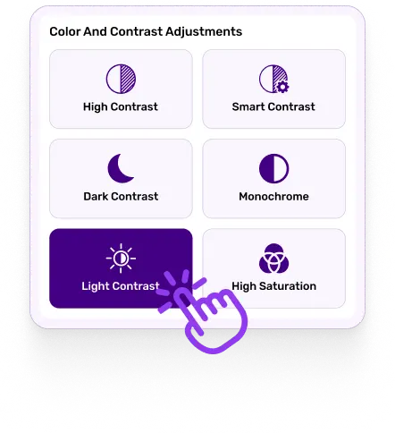 Settings panel for adjusting color and contrast to improve visual accessibility