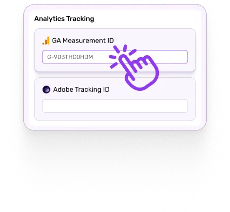 Analytics integration settings screen with Google and Adobe tracking options